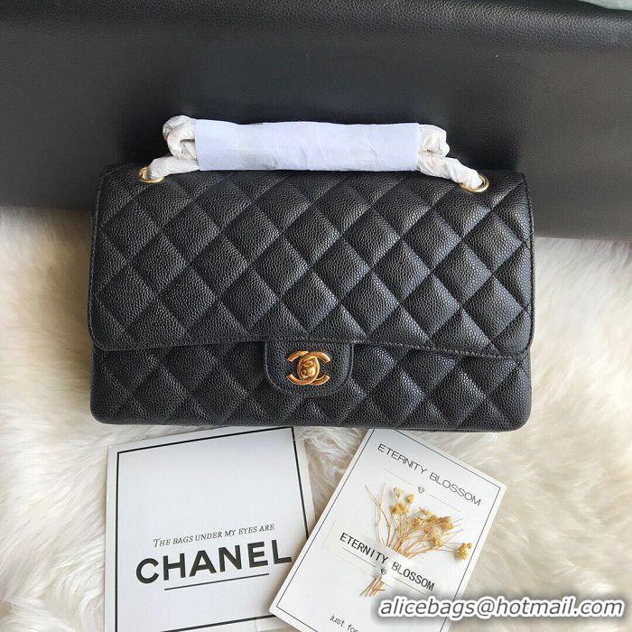 Famous Faux Chanel Double Flaps Bags Black Original Caviar Leather A36097 Gold