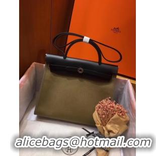 Fashion Discount Hermes Herbag 31CM Original Canvas Leather & Calfskin 45987 green&Black