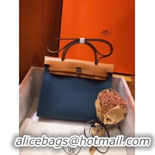 Unique Discount Hermes Herbag 31CM Original Canvas Leather & Calfskin 45987 Blue&Apricot