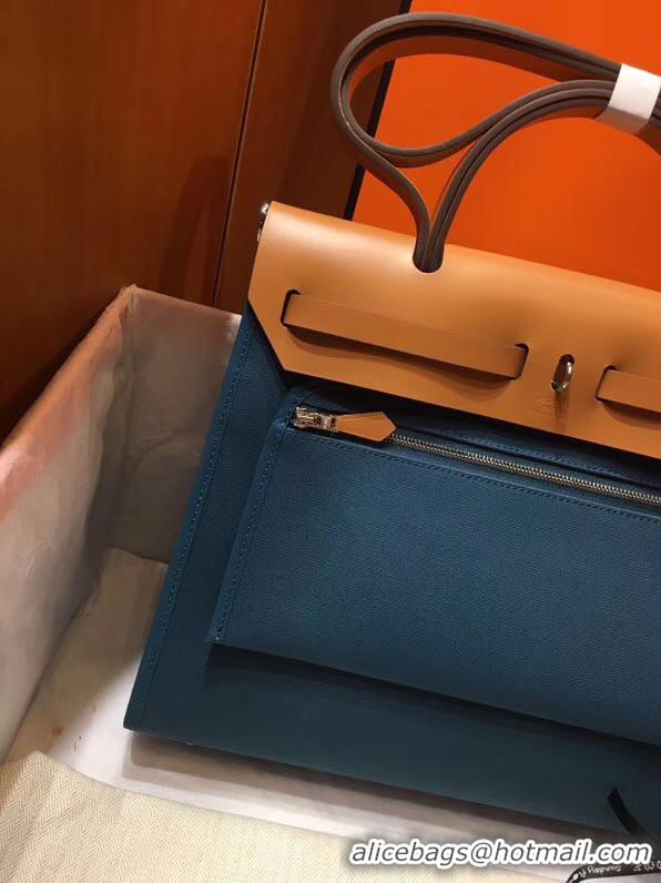 Unique Discount Hermes Herbag 31CM Original Canvas Leather & Calfskin 45987 Blue&Apricot