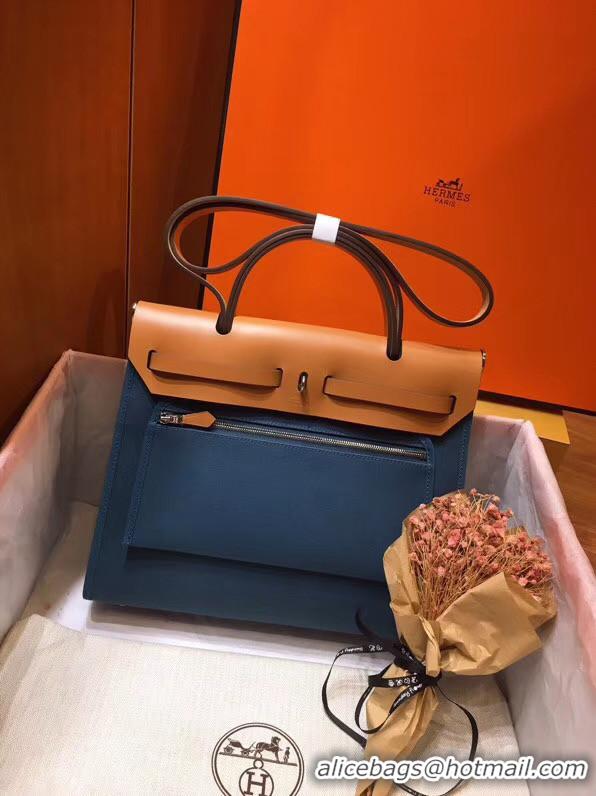 Unique Discount Hermes Herbag 31CM Original Canvas Leather & Calfskin 45987 Blue&Apricot