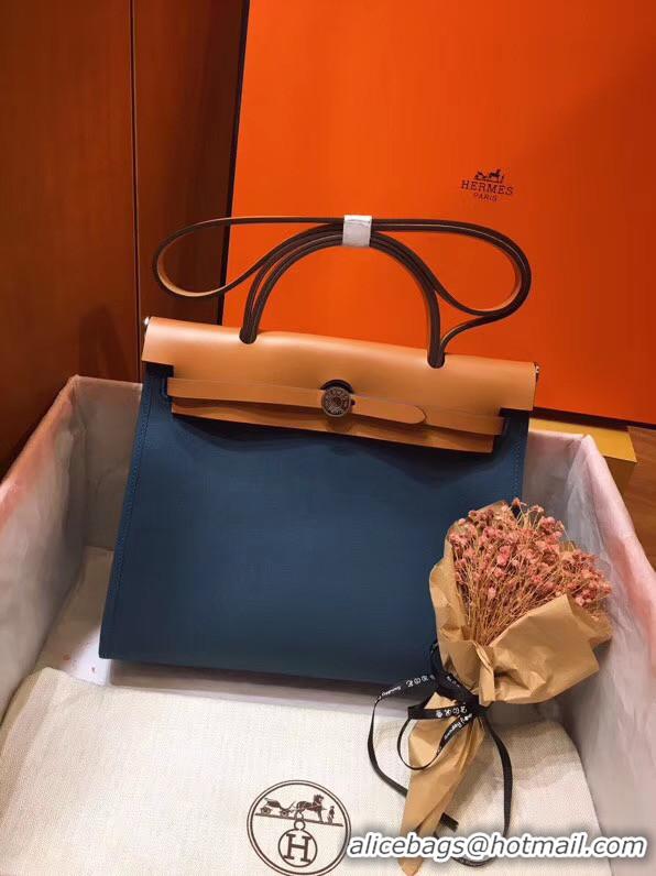 Unique Discount Hermes Herbag 31CM Original Canvas Leather & Calfskin 45987 Blue&Apricot