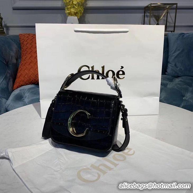 Chloe Original Crocodile skin Leather Top Handle Small Bag 3S030 Black