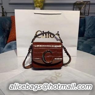 New Style Chloe Original Crocodile skin Leather Top Handle Small Bag 3S030 brown