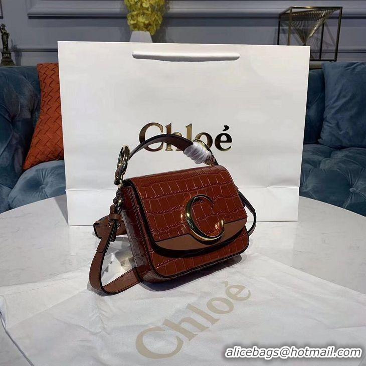 New Style Chloe Original Crocodile skin Leather Top Handle Small Bag 3S030 brown