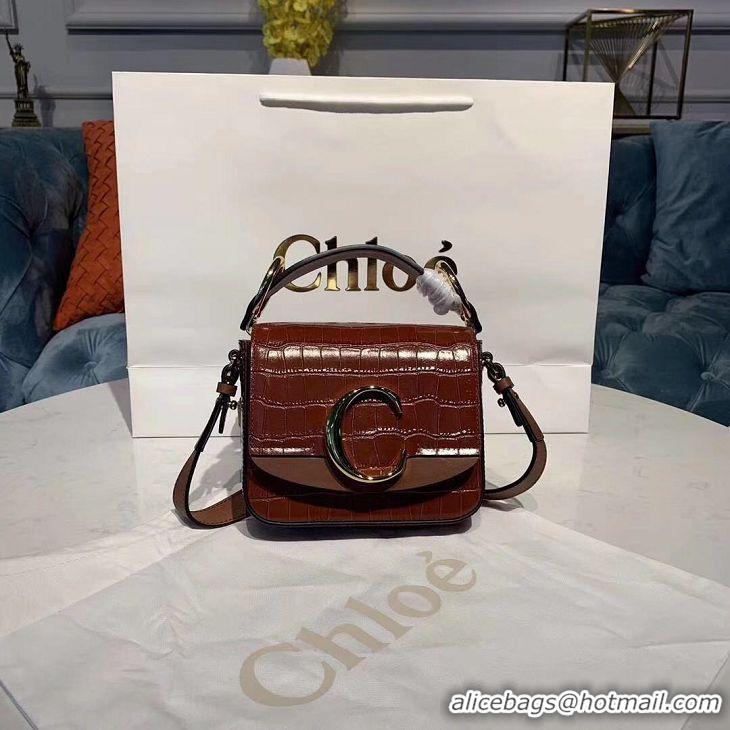 New Style Chloe Original Crocodile skin Leather Top Handle Small Bag 3S030 brown