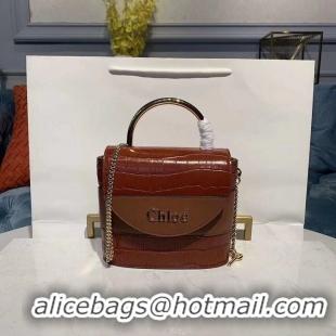 Most Popular Chloe Original Crocodile skin Leather Top Handle Small Bag 3S030 Brown