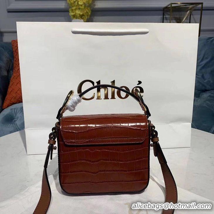 Most Popular Chloe Original Crocodile skin Leather Top Handle Small Bag 3S030 Brown