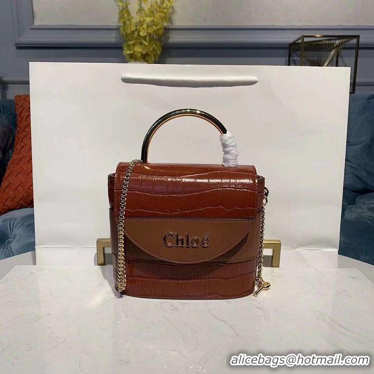 Most Popular Chloe Original Crocodile skin Leather Top Handle Small Bag 3S030 Brown