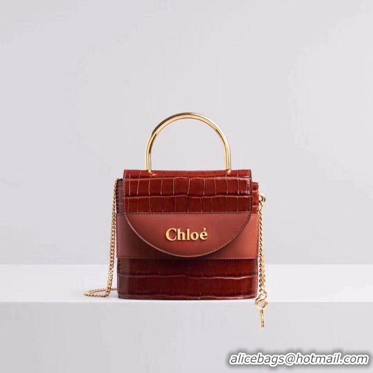 Most Popular Chloe Original Crocodile skin Leather Top Handle Small Bag 3S030 Brown