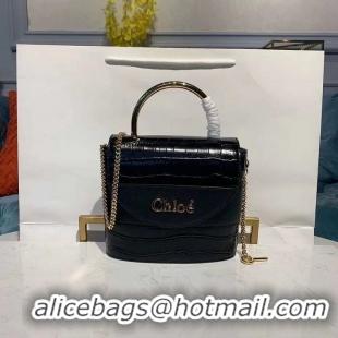 Reproduction Chloe Original Crocodile skin Leather Top Handle Small Bag 3S030 black