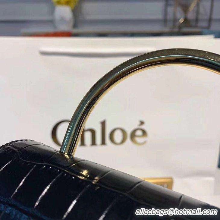 Reproduction Chloe Original Crocodile skin Leather Top Handle Small Bag 3S030 black