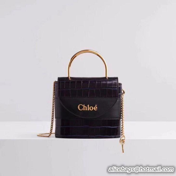 Reproduction Chloe Original Crocodile skin Leather Top Handle Small Bag 3S030 black