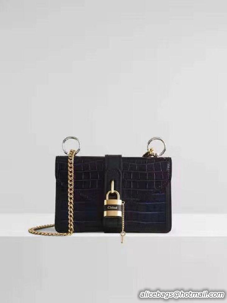 Grade Inexpensive Chloe Original Crocodile skin Leather Bag 3S068 Black