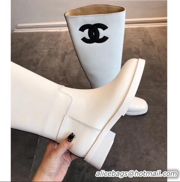 Pretty Style Chanel Classic Leather CC Flat High Boots White (DLY-9101923 )