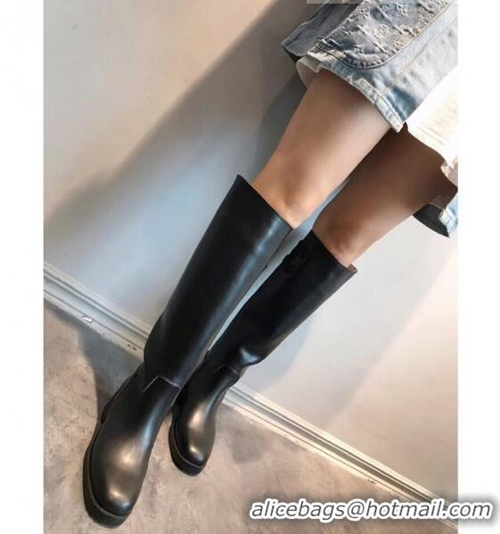 Low Price Chanel Classic Leather CC Flat High Boots Black (DLY-9101924 )