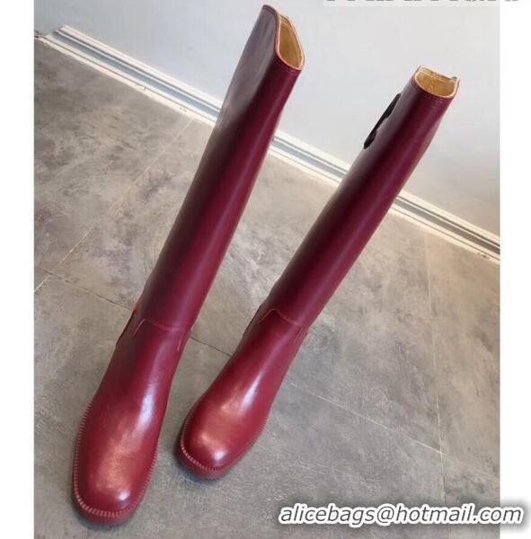 Most Popular Chanel Classic Leather CC Flat High Boots Burgundy (DLY-9101925 )