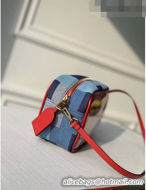 Top Quality Louis Vuitton Square Beach Pouch Shoulder Bag in Damier Monogram Denim Canvas and PVC M68765 Blue/Red