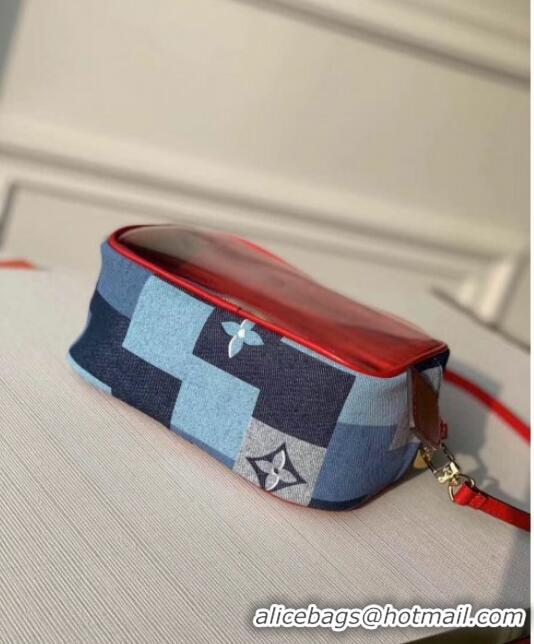 Top Quality Louis Vuitton Square Beach Pouch Shoulder Bag in Damier Monogram Denim Canvas and PVC M68765 Blue/Red