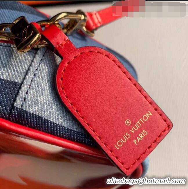 Top Quality Louis Vuitton Square Beach Pouch Shoulder Bag in Damier Monogram Denim Canvas and PVC M68765 Blue/Red