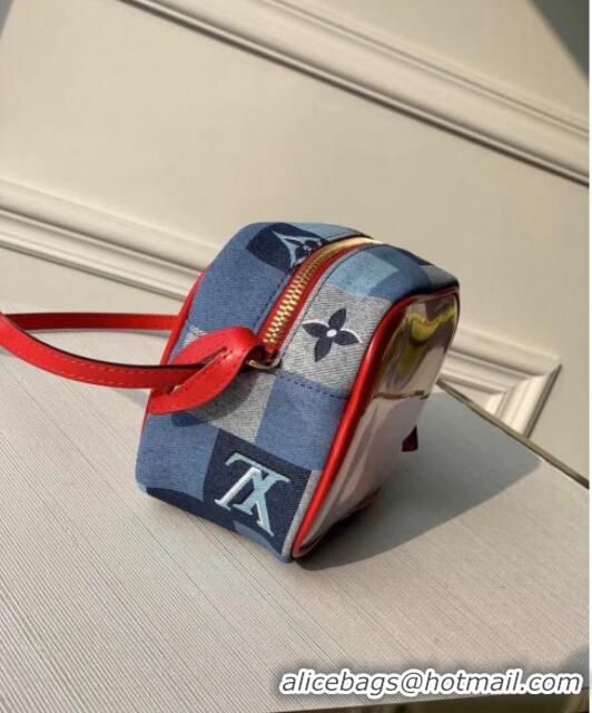 Top Quality Louis Vuitton Square Beach Pouch Shoulder Bag in Damier Monogram Denim Canvas and PVC M68765 Blue/Red