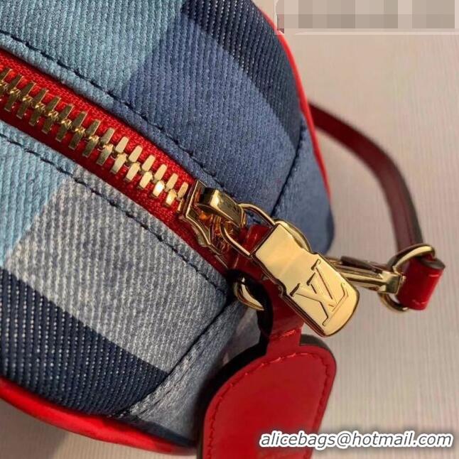 Top Quality Louis Vuitton Square Beach Pouch Shoulder Bag in Damier Monogram Denim Canvas and PVC M68765 Blue/Red