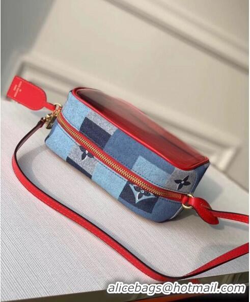 Top Quality Louis Vuitton Square Beach Pouch Shoulder Bag in Damier Monogram Denim Canvas and PVC M68765 Blue/Red