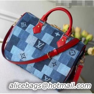 Discount Louis Vuitton Speedy Bandoulière 30 in Damier Monogram Denim Canvas M45041 Blue/Red