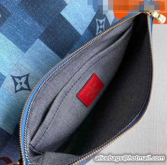 Promotional Louis Vuitton Neverfull MM Tote Bag in Damier Monogram Denim Canvas M44981 Blue/Red