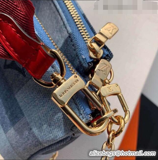 New Style Louis Vuitton Multi Pochette Accessoires Shoulder Bag in Damier Monogram Denim Canvas M44990 Blue/Red