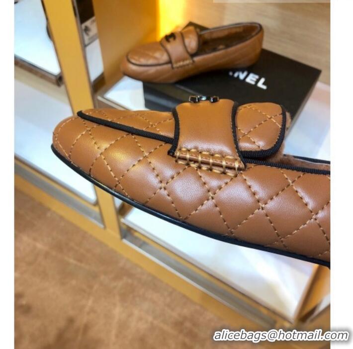 Youthful Chanel Quilted Lambskin and Wool Flat Loafers Brown 2019 (SIYA-9102441 )