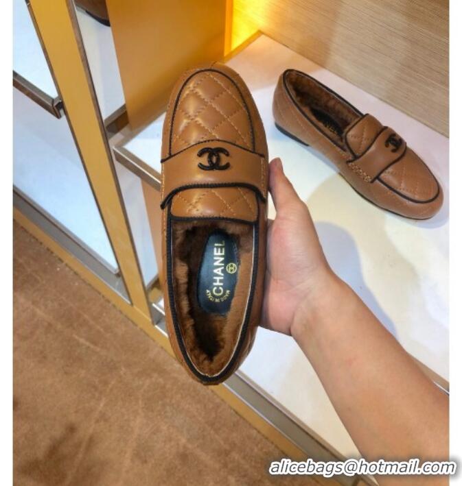 Youthful Chanel Quilted Lambskin and Wool Flat Loafers Brown 2019 (SIYA-9102441 )