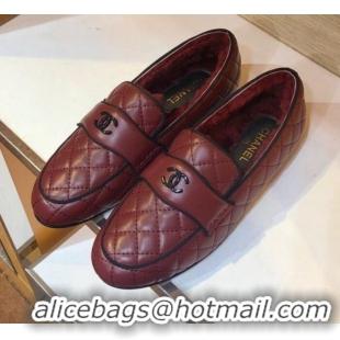 Top Grade Chanel Quilted Lambskin and Wool Flat Loafers Burgundy 2019 (SIYA-9102443 )