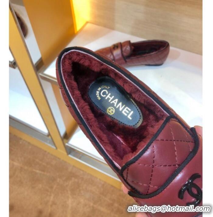 Top Grade Chanel Quilted Lambskin and Wool Flat Loafers Burgundy 2019 (SIYA-9102443 )