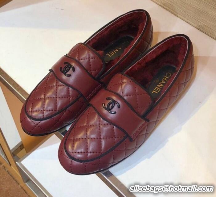 Top Grade Chanel Quilted Lambskin and Wool Flat Loafers Burgundy 2019 (SIYA-9102443 )