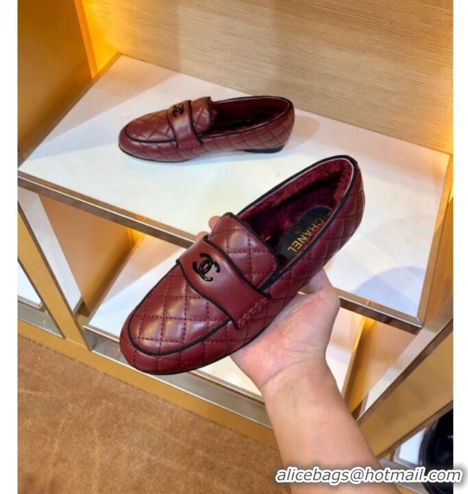 Top Grade Chanel Quilted Lambskin and Wool Flat Loafers Burgundy 2019 (SIYA-9102443 )