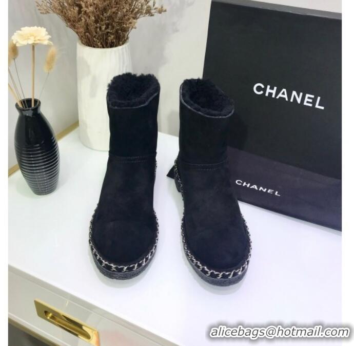 Good Taste Chanel Suede Wool Chain Trim Flat Short Boots G34113 Black 2019 (JINC-9102452 )