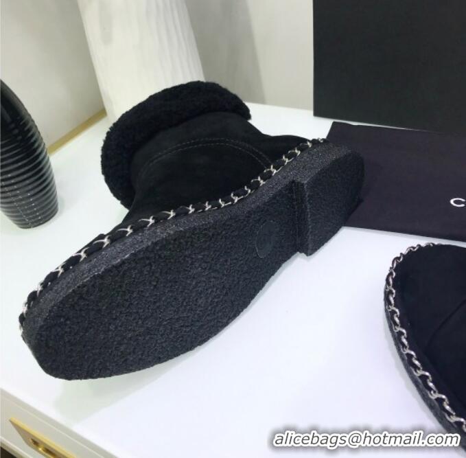 Good Taste Chanel Suede Wool Chain Trim Flat Short Boots G34113 Black 2019 (JINC-9102452 )