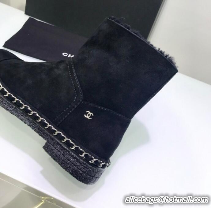 Good Taste Chanel Suede Wool Chain Trim Flat Short Boots G34113 Black 2019 (JINC-9102452 )