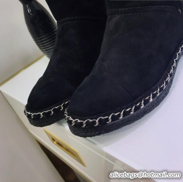 Good Taste Chanel Suede Wool Chain Trim Flat Short Boots G34113 Black 2019 (JINC-9102452 )