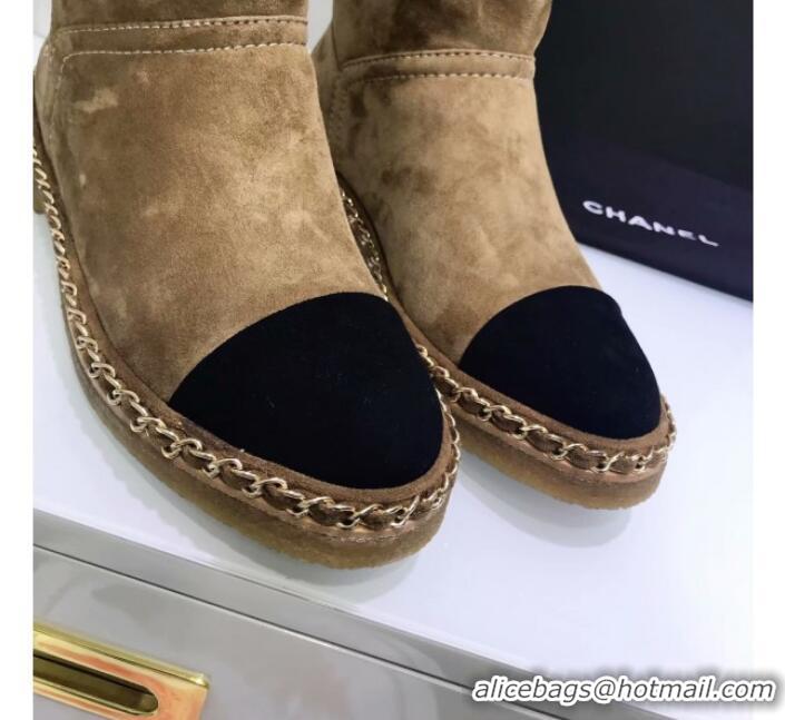 Luxury Cheap Chanel Suede Wool Chain Trim Flat Short Boots G34113 Brown 2019 (JINC-9102453 )