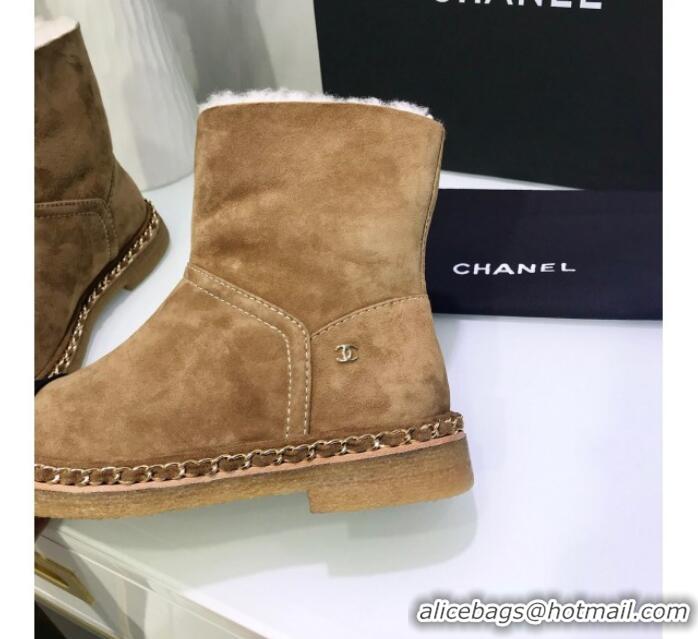 Luxury Cheap Chanel Suede Wool Chain Trim Flat Short Boots G34113 Brown 2019 (JINC-9102453 )