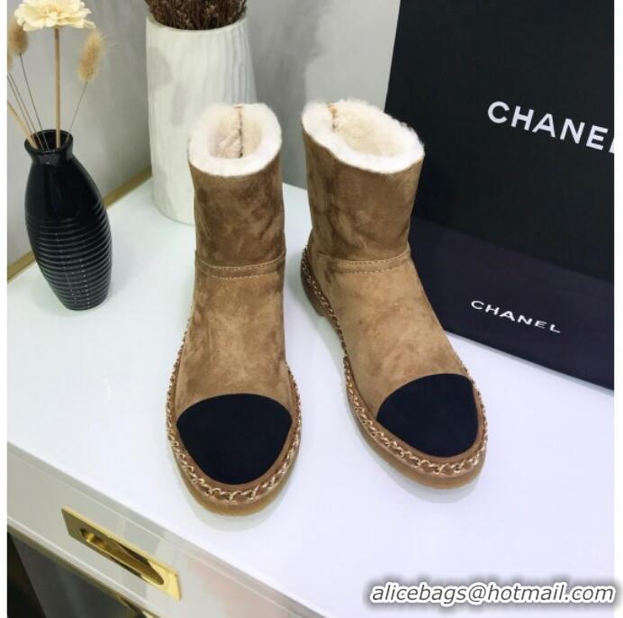 Luxury Cheap Chanel Suede Wool Chain Trim Flat Short Boots G34113 Brown 2019 (JINC-9102453 )