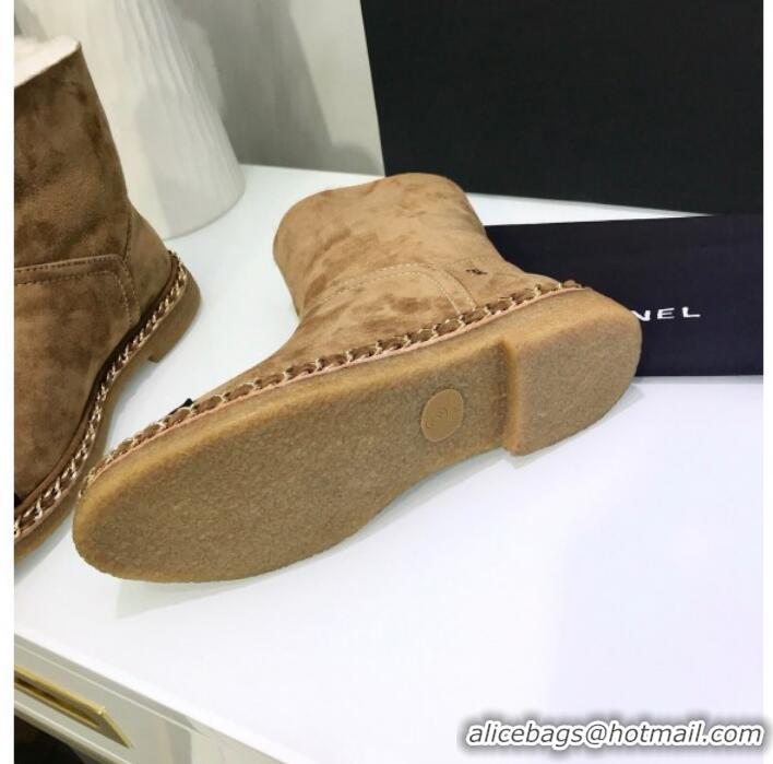 Luxury Cheap Chanel Suede Wool Chain Trim Flat Short Boots G34113 Brown 2019 (JINC-9102453 )