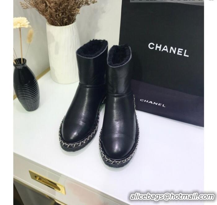 Luxury Chanel Calfskin Wool Chain Trim Flat Short Boots G34113 Black 2019 (JINC-9102454 )