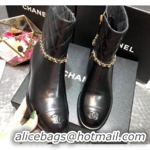 Good Looking Chanel Quilted Calfskin Chain Mid-Heel Short Boots G35091 Black 2019