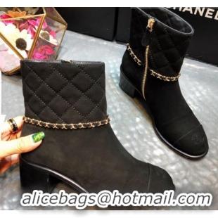 Best Product Chanel Quilted Suede Chain Mid-Heel Short Boots G35091 Dark Gray 2019 