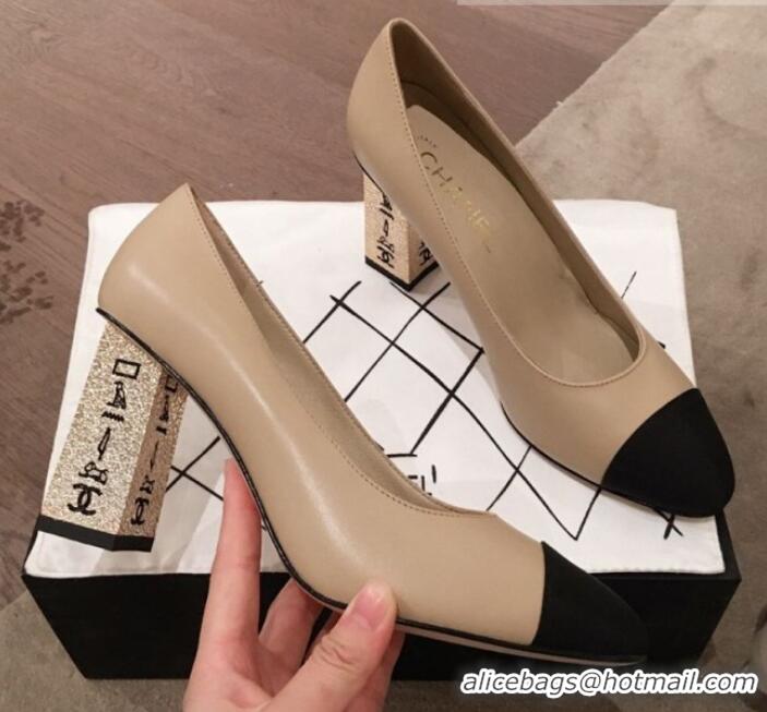 Best Quality Chanel Lambskin Metal High-Heel Pumps G34905 Beige 2019