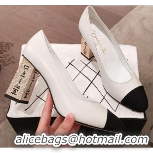 Good Quality Chanel Lambskin Metal High-Heel Pumps G34905 White 2019