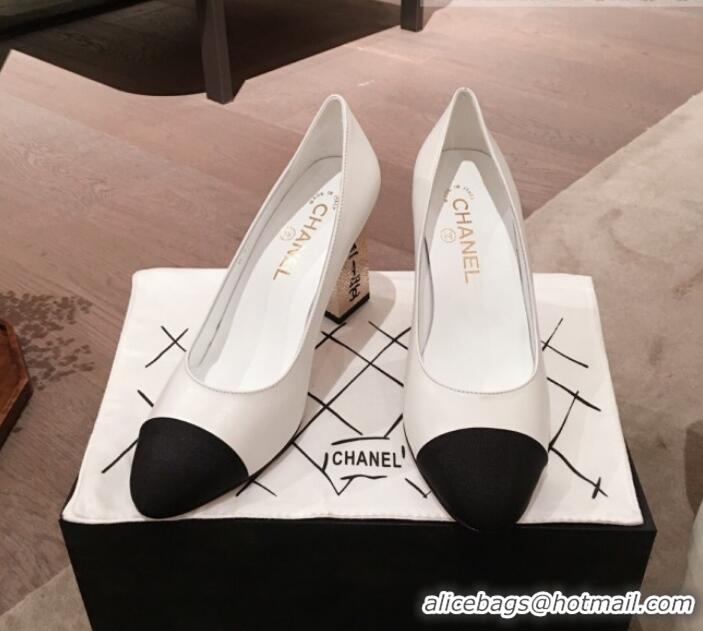 Good Quality Chanel Lambskin Metal High-Heel Pumps G34905 White 2019